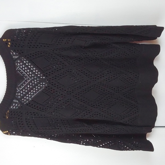 Torrid Black Pointelle Knit Eyelet Pop Over Sweater Crochet Mod Edgy Sz.L - Picture 3 of 6